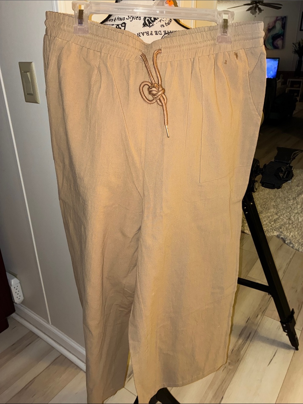 Women’s Plus 2X 100% Cotton Casual Elastic-Waist Drawstring Pants Tan never worn